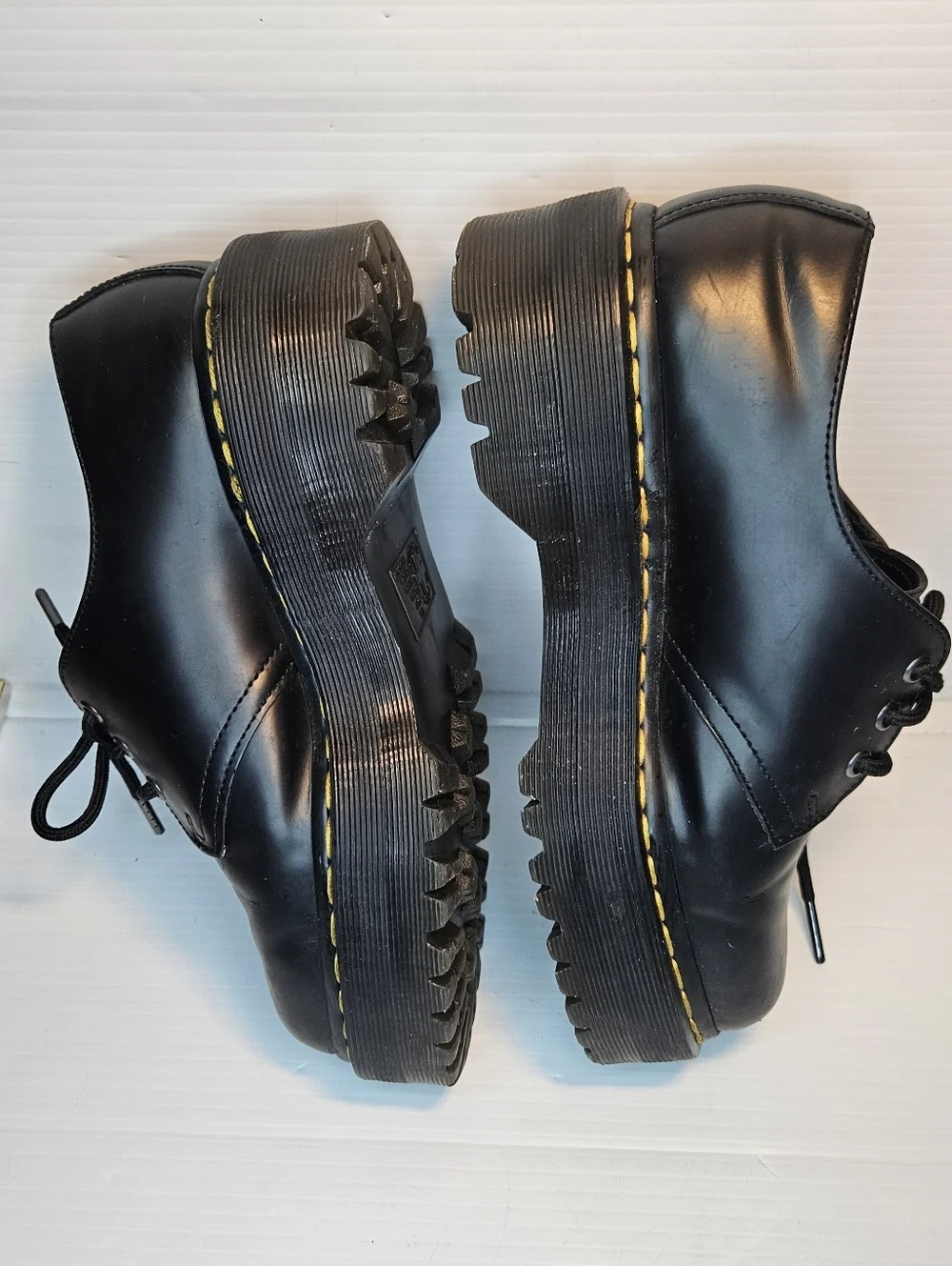 Dr. Martens 1461 Quad Black Polished Smooth Leather Platform Oxfords Women 8 M 7